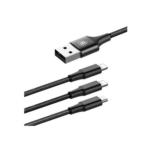 کابل تبدیل USB به microUSB، لایتنینگ و لایتنینگ باسئوس مدل Rapid طول 1.2 متر